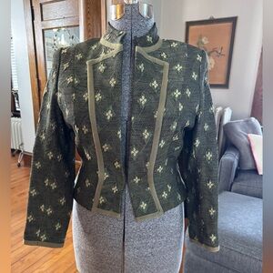 Max Nugus Haute Couture Brocade with Ribbon Trim Evening Jacket Sz S 4 - 6  EUC